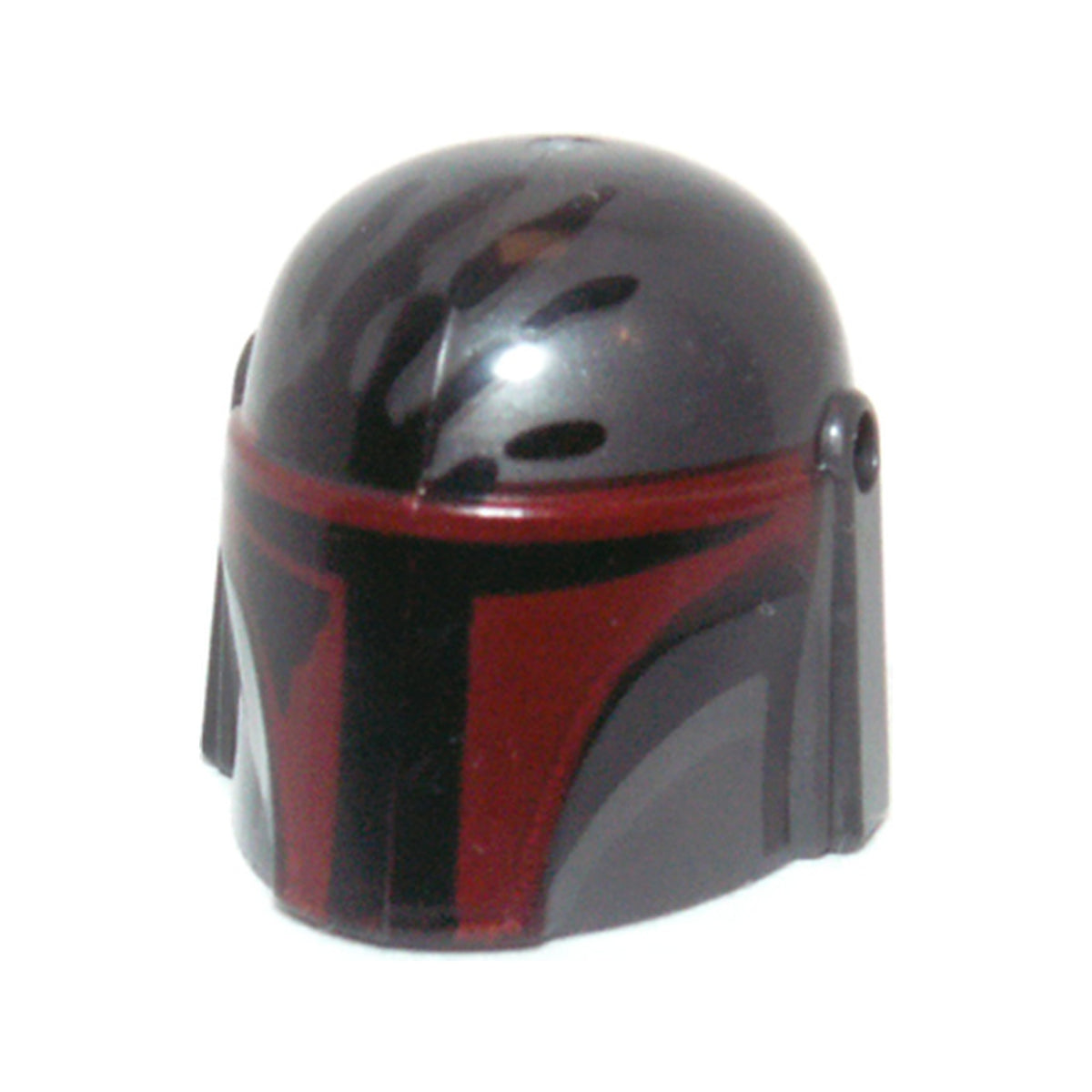 LEGO® Minifigure, Headgear Helmet with Holes, SW Mandalorian with Dark Red Visor and Black Handprint Pattern 87610pb05 perldunkelgrau