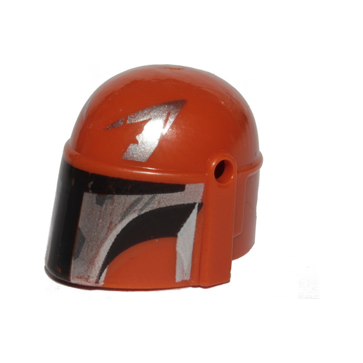 LEGO® Minifigure, Headgear Helmet with Holes, SW Mandalorian with Silver and Black Pattern 87610pb12 dunkelorange