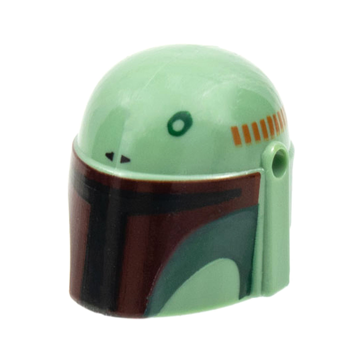 LEGO® Minifigure, Headgear Helmet with Holes, SW Mandalorian with Black and Dark Red Visor, Dark Green Cheek Indents and Circle Pattern 87610pb14 sandgrün