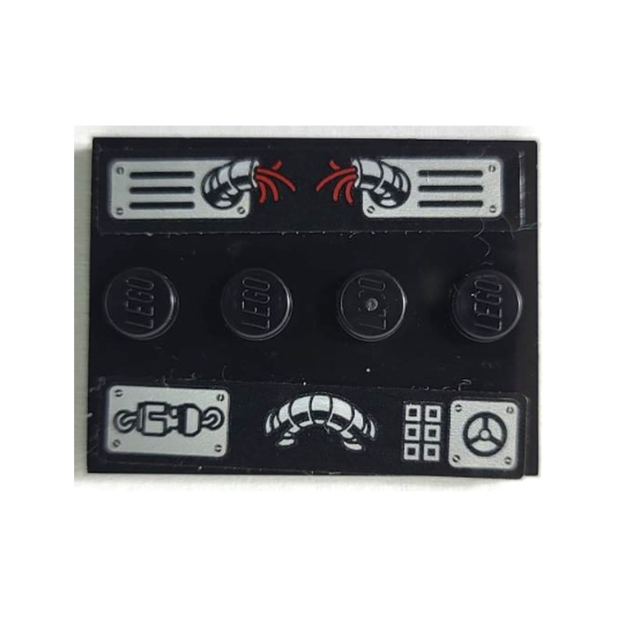 LEGO® Tile, Modified 3 x 4 with 4 Studs in Center with Control Panel with Broken Red Wires, Silver Buttons, Dial, Hoses, Air Vents and Screws Pattern (Stickers) - Set 75939 88646pb014 schwarz