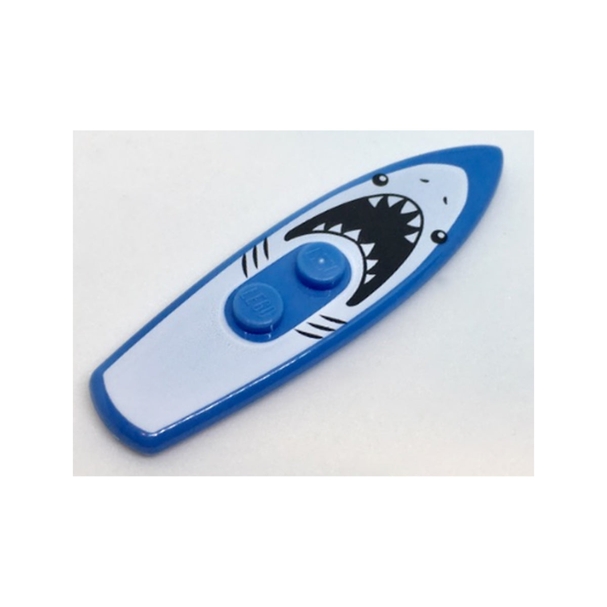 LEGO® Minifigure, Utensil Surfboard Standard with White Shark with Black Eyes, Gills and Open Mouth with Teeth Pattern 90397pb007 mittelblau