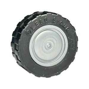 LEGO® Wheel 11mm D. x 6mm with Smooth Hubcap with Black Tire 17.5mm D. x 6mm with Shallow Staggered Treads - Band Around Center of Tread (93594 / 92409) 93594c02