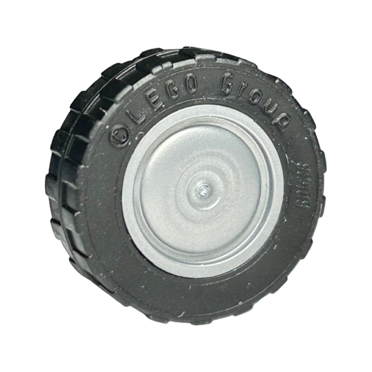 LEGO® Wheel 11mm D. x 6mm with Smooth Hubcap with Black Tire 17.5mm D. x 6mm with Shallow Staggered Treads - Band Around Center of Tread (93594 / 92409) 93594c02 silber