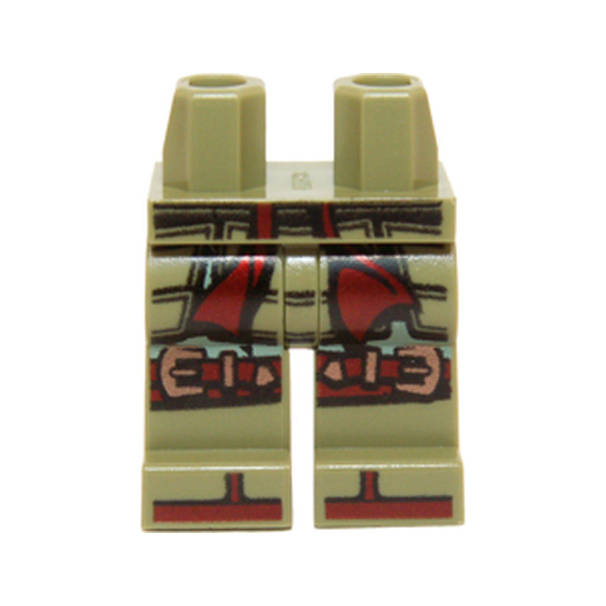 LEGO® Hips and Legs with Black Armor, Dark Red Sash and Knee Straps with Copper Buckles and Dark Sandal Straps Pattern 970c00pb0456 olivgrün
