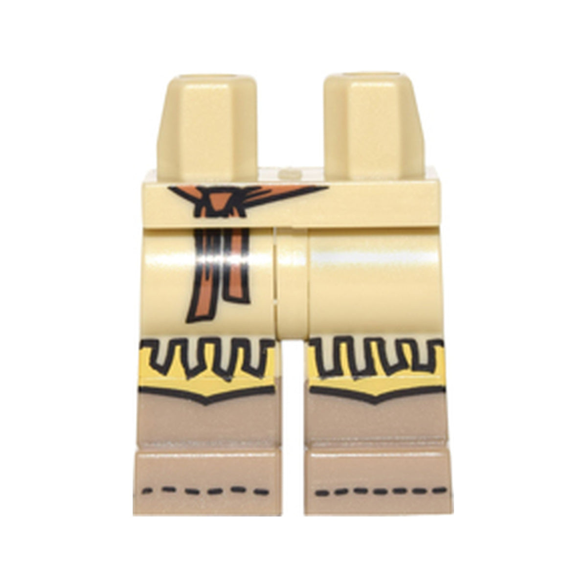 LEGO® Hips and Legs with Molded Dark Tan Lower Legs / Boots and Printed Yellow Fringe, Skirt and Dark Orange Tied Belt Pattern 970c00pb0498 beige
