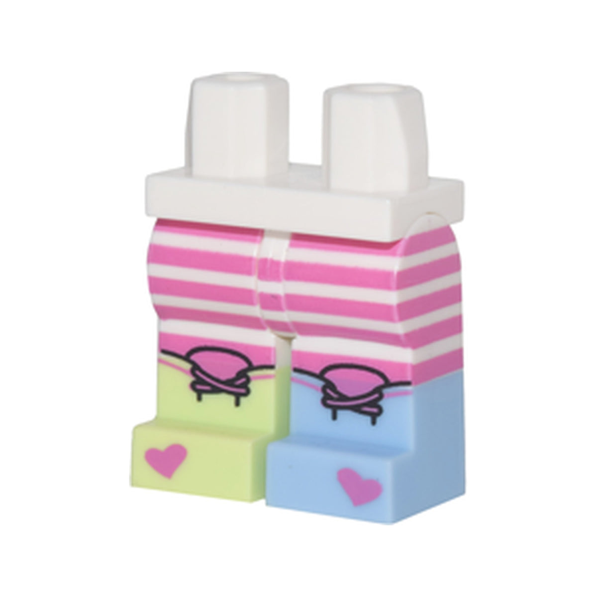 LEGO® Hips and Legs with Dark Pink Stripes, 1 Yellowish Green Boot and 1 Bright Light Blue Boot with Dark Pink Ties and Hearts Pattern 970c00pb0707 weiss