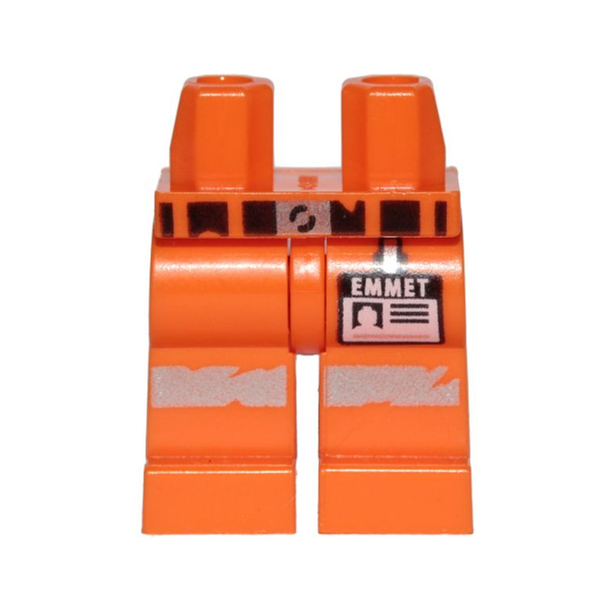 LEGO® Hips and Legs with Belt, Worn Reflective Stripes and 'EMMET' Name Tag Pattern 970c00pb0897 orange