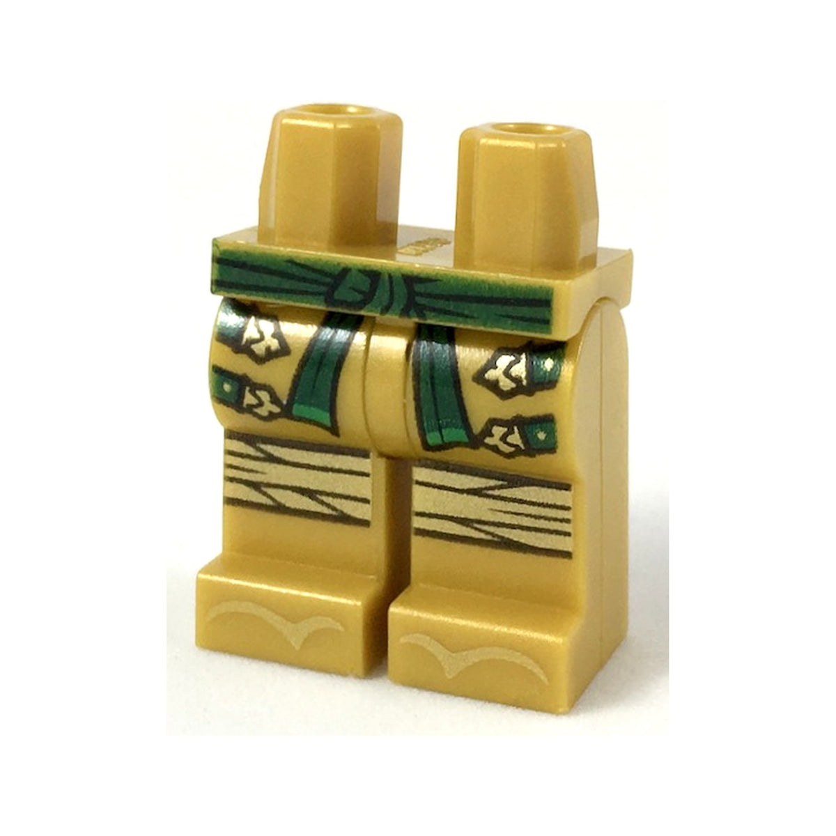 LEGO® Hips and Legs with Dark Green Sash and Straps, Gold Clasps, Knee Wrappings, and Zori Sandals Pattern 970c00pb0913 perlgold