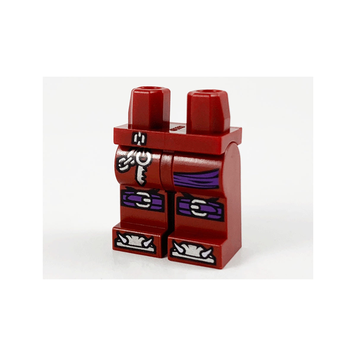 LEGO® Hips and Legs with Silver Chain, Key, Dark Purple Wrappings and Silver Toes with White Barbs Pattern 970c00pb1161 dunkelrot