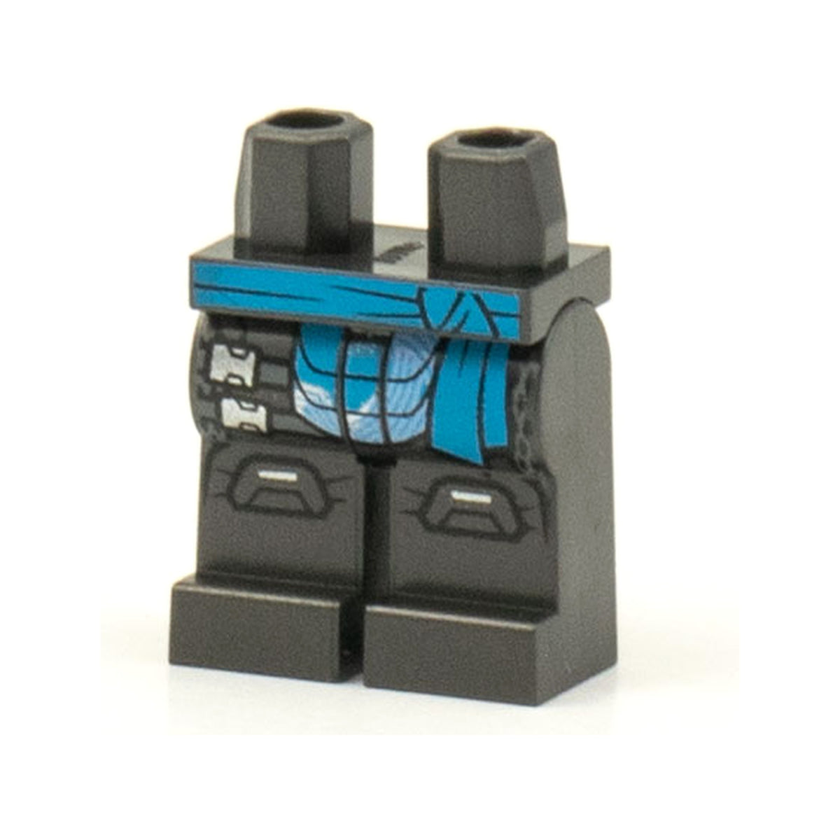 LEGO® Hips and Legs with Dark Azure Sash, Silver Buckles and Knee Pads Pattern 970c00pb1184 perldunkelgrau