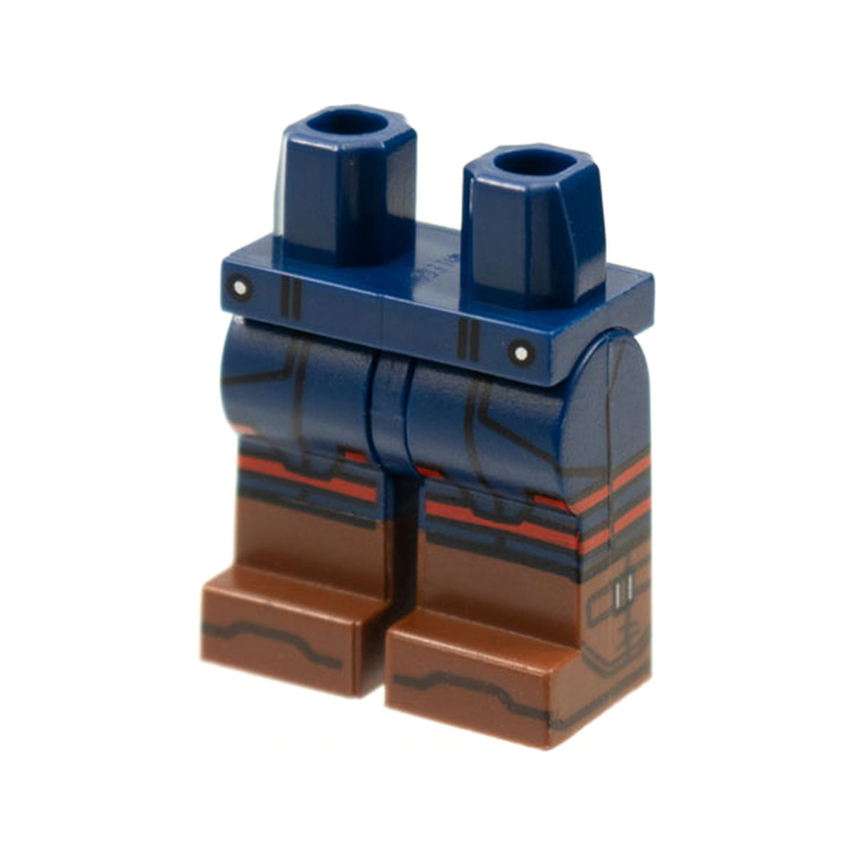 LEGO® Hips and Legs with Reddish Brown Boots, 2 Silver Pocket Buttons, 2 Red Stripes Pattern 970c00pb1254 dunkelblau