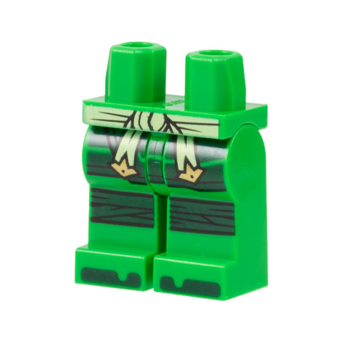 LEGO® Hips and Legs with Yellowish Green Sash with Gold Ends, Dark Green Skirt, Knee Wrappings, and Toes Pattern 970c00pb1495 leuchtend grün