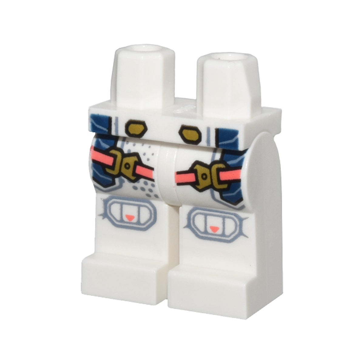 LEGO® Hips and Legs with Coral Straps with Gold Buckles, Dark Blue Panels, Sand Blue Knee Pads and Dots Pattern 970c00pb1500 weiss