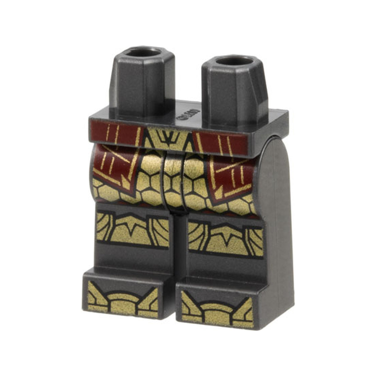 LEGO® Hips and Legs with Dark Red Robe Ends, Gold Hexagon Armor, Knee Pads, and Shoe Tips Pattern 970c00pb1505 perldunkelgrau
