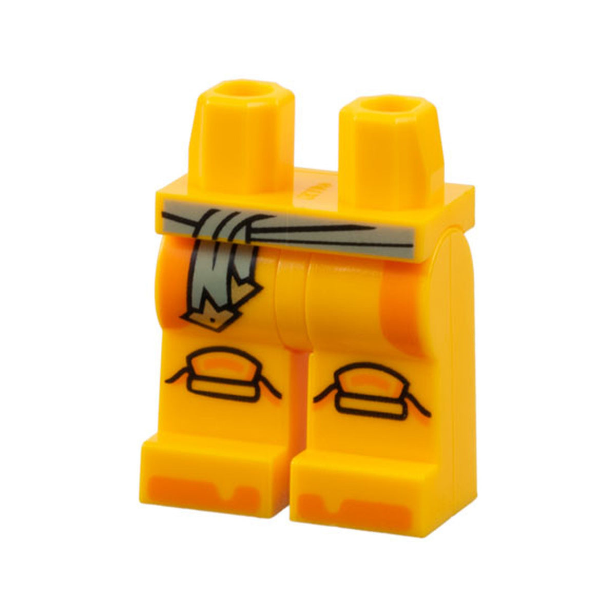 LEGO® Hips and Legs with Sand Green Sash Belt with Gold Ends, Knee Pads, Orange Trim and Shoe Tips Pattern 970c00pb1517 hellorange