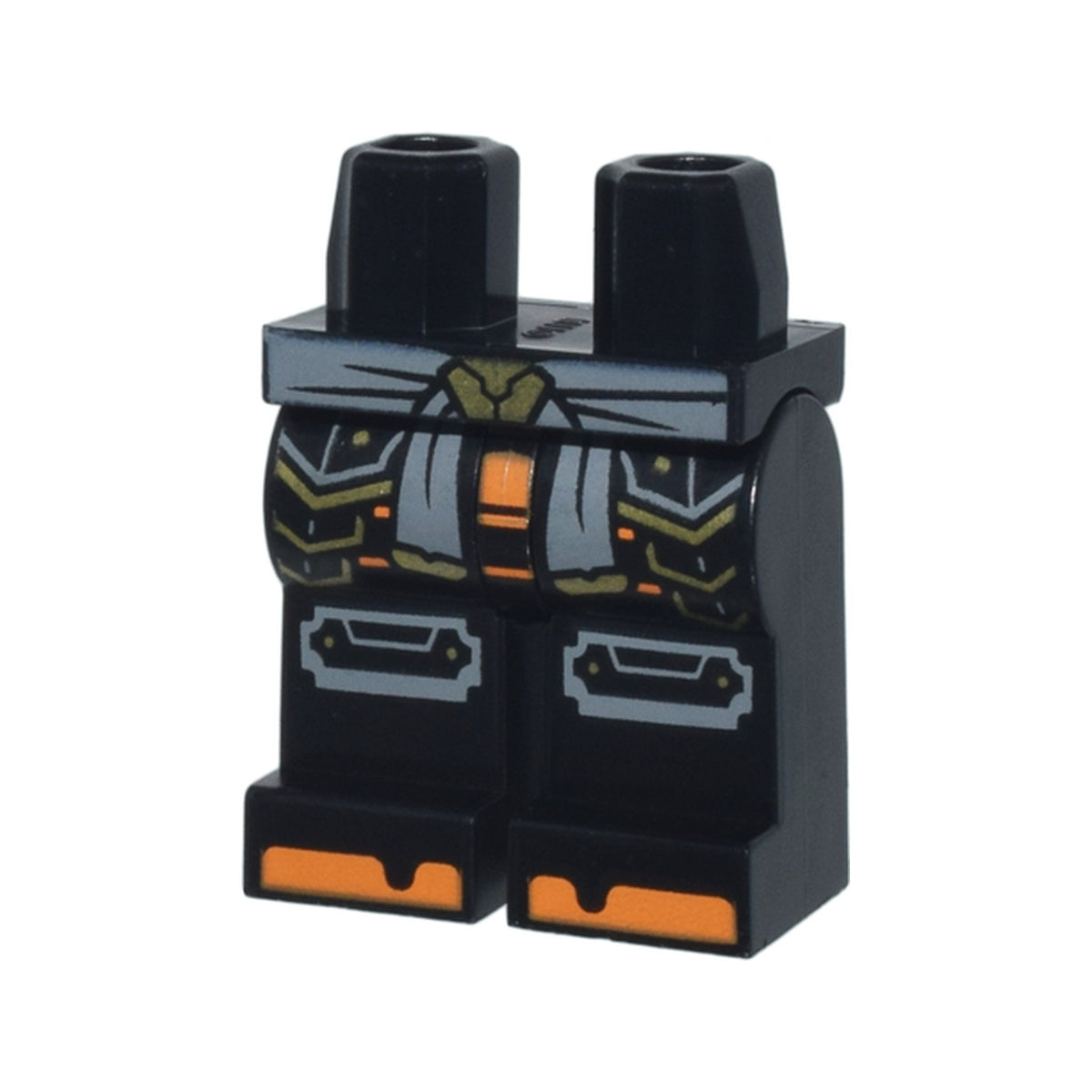 LEGO® Hips and Legs with Dark Bluish Gray Sash with Gold Clasp and Ends, Armor Plates, Knee Pads, Orange Shoe Tips Pattern 970c00pb1610 schwarz
