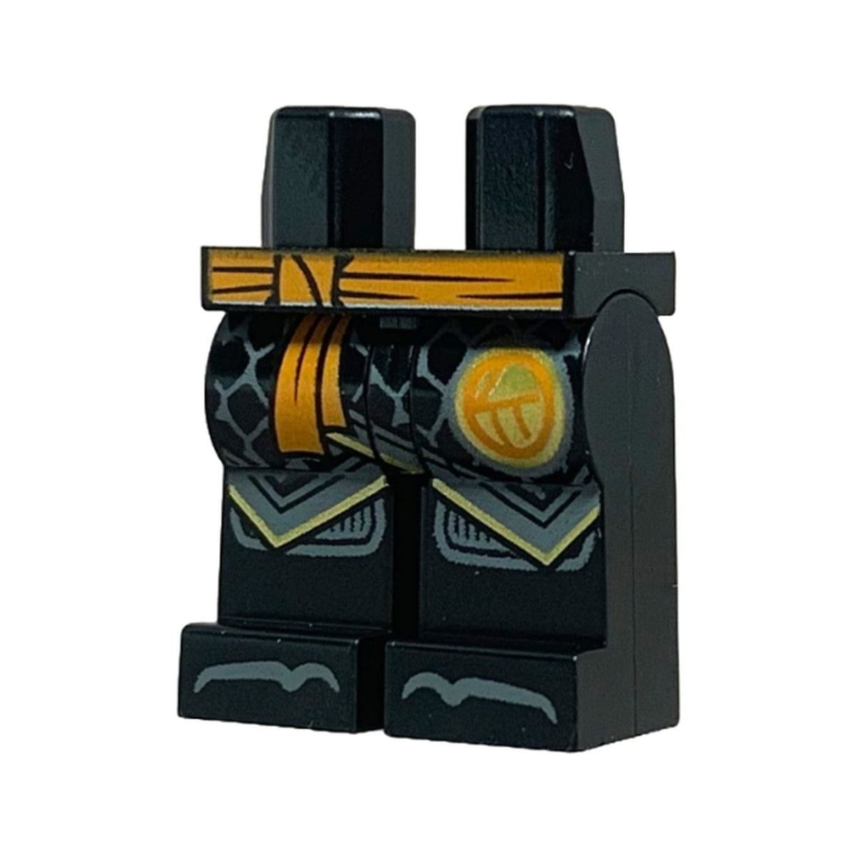 LEGO® Hips and Legs with Orange Sash, Ninjago Logogram Letter C in Circle, Dark Bluish Gray Robe Ends with Gold Trim, Knee Pads and Toes Pattern 970c00pb1632 schwarz