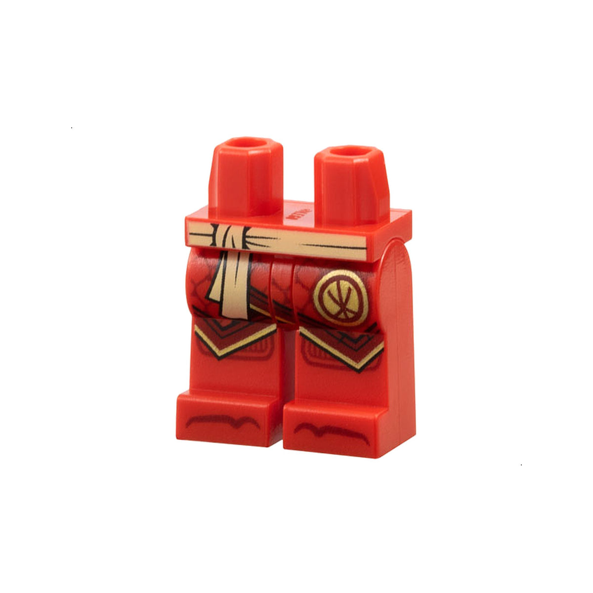 LEGO® Hips and Legs with Bright Light Yellow Sash, Ninjago Logogram Letter K in Circle, Dark Red Robe Ends with Gold Trim, Knee Pads and Toes Pattern 970c00pb1636 rot