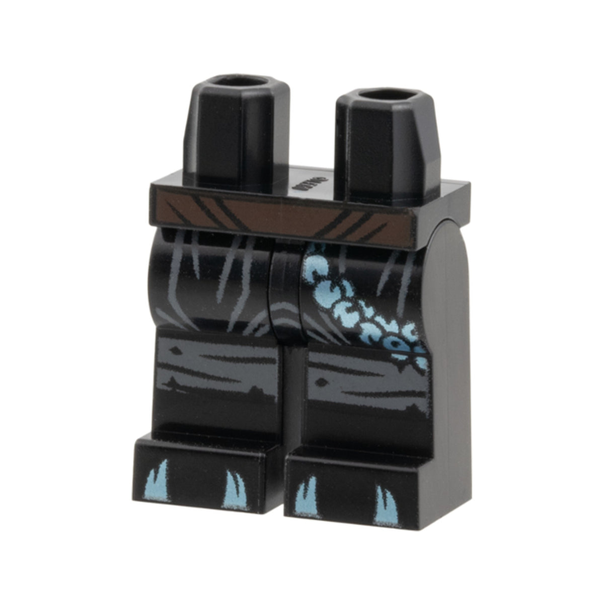 LEGO® Hips and Legs with Dark Brown Waist Sash, Dark Bluish Gray Pants Gathers and Knee Wrappings, Metallic Light Blue Round Beads on Chain and Spikes on Toes Pattern 970c00pb1734 schwarz