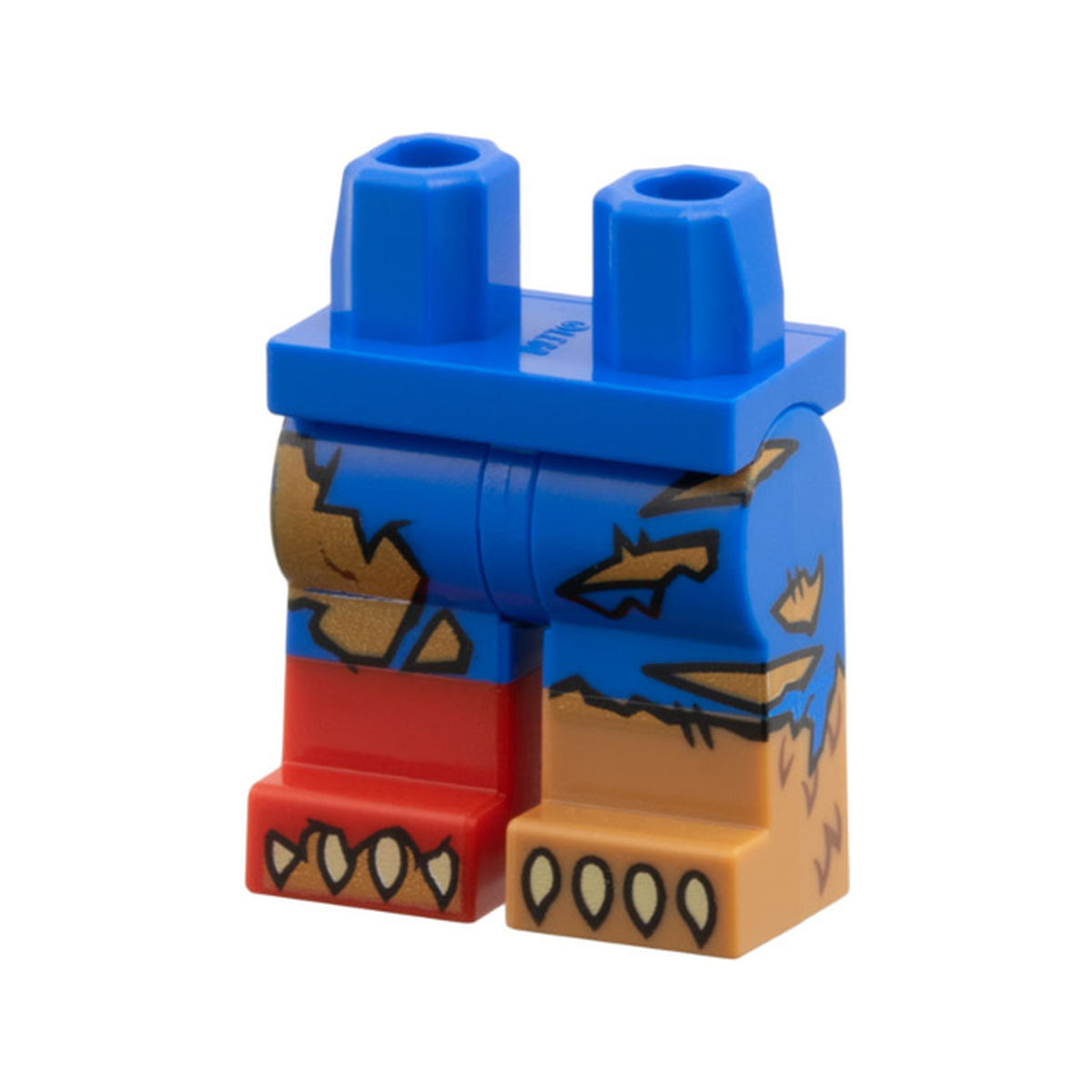 LEGO® Hips and Legs with Molded Medium Nougat Lower Leg / Boot Left, Molded Red Lower Leg / Boot Right and Printed Medium Nougat Fur Behind Rips and Tears, Tan Claws Pattern 970c00pb1817 blau