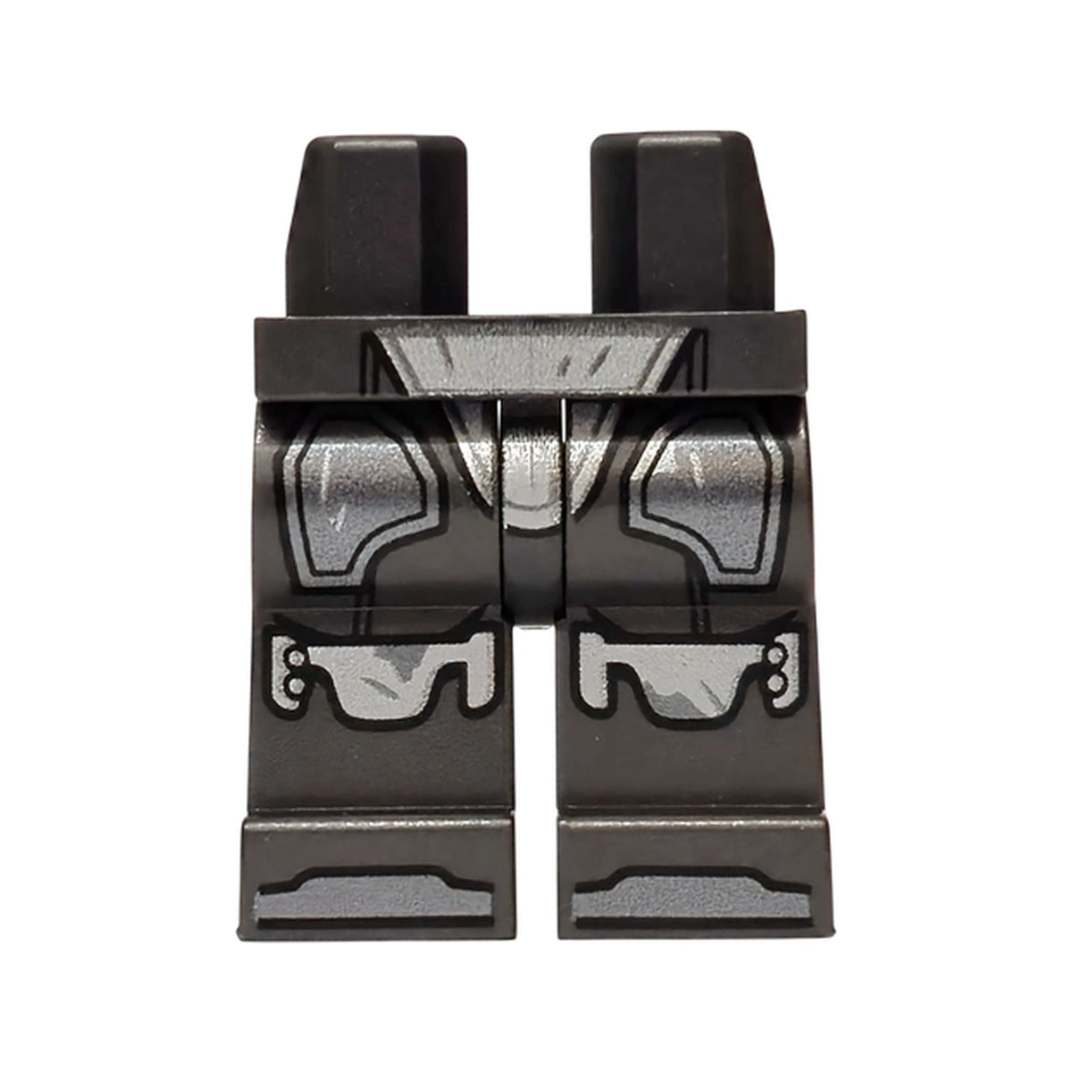 LEGO® Hips and Legs with SW Mandalorian Dark Silver and Silver Armor Plates, Knee Pads and Toes Pattern 970c00pb1884 perldunkelgrau