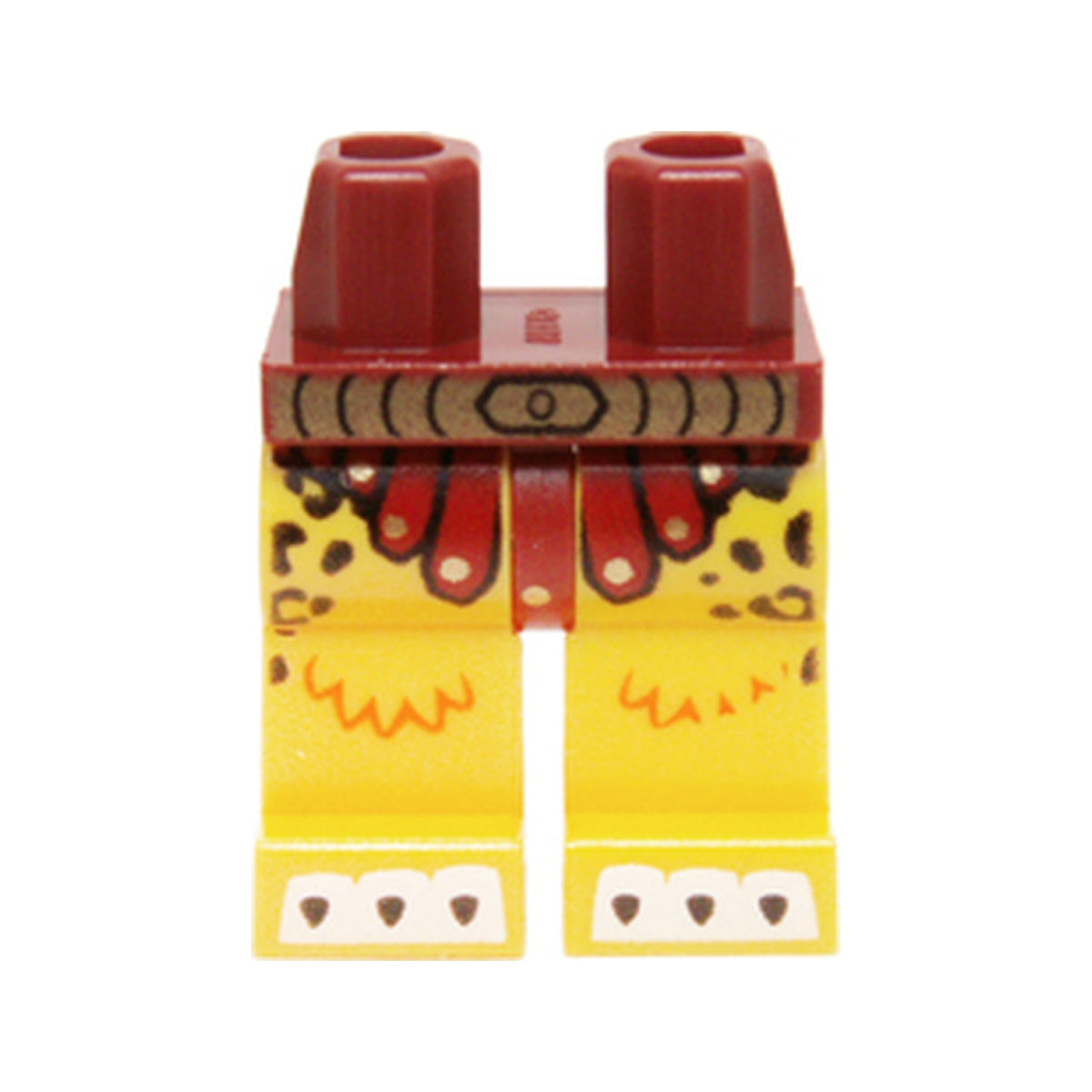 LEGO® Hips and Yellow Legs with Dark Red and Gold Loincloth, Gold Belt, Leopard Spots and White Toes with Claws Pattern 970c03pb24 dunkelrot