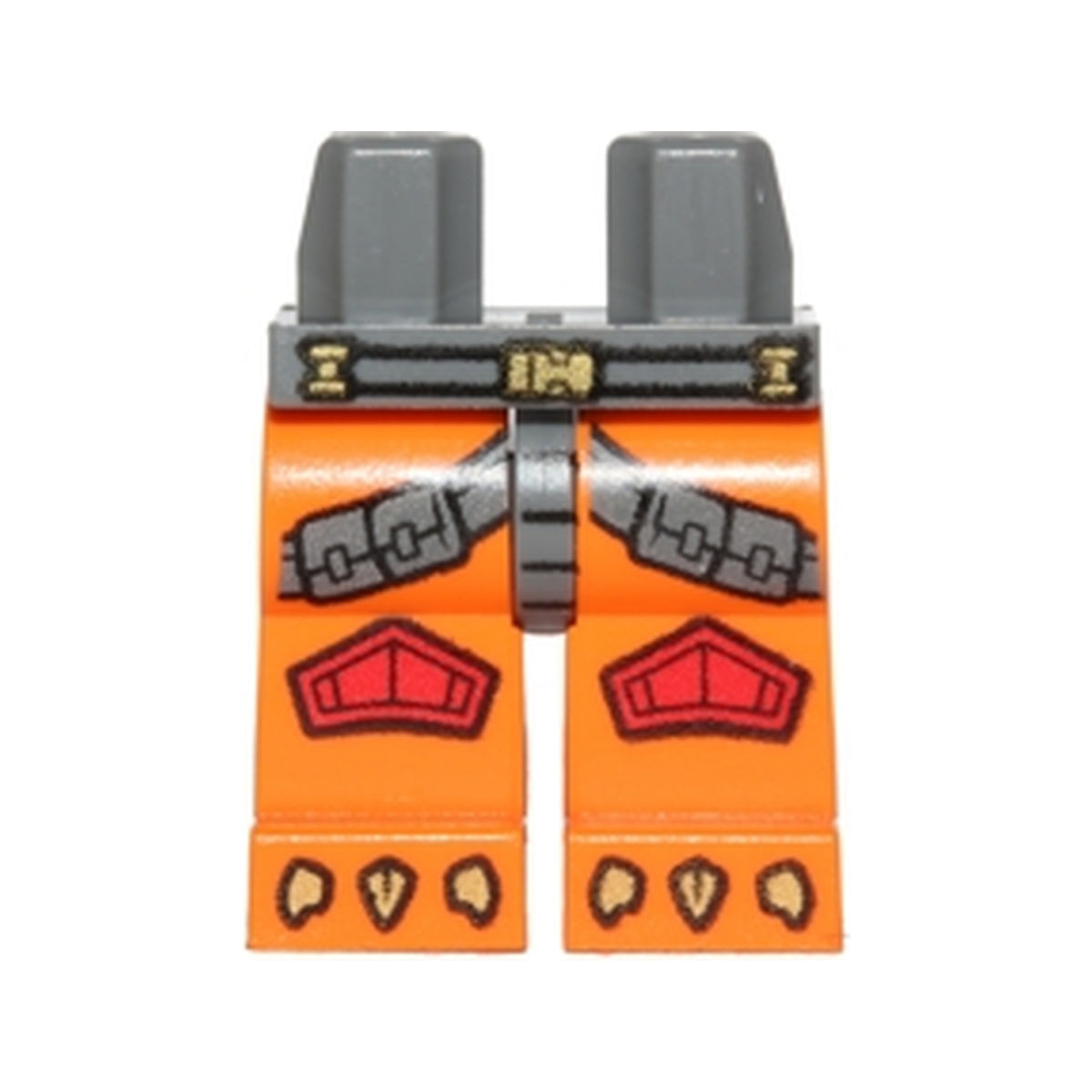 LEGO® Hips and Orange Legs with Gray Straps, Red Knee Pads and Gold Talons Pattern 970c04pb06 dunkelgrau