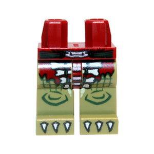 LEGO® Hips and Olive Green Legs with Dark Red Loincloth, White Bones and White Claws Pattern 970c155pb05