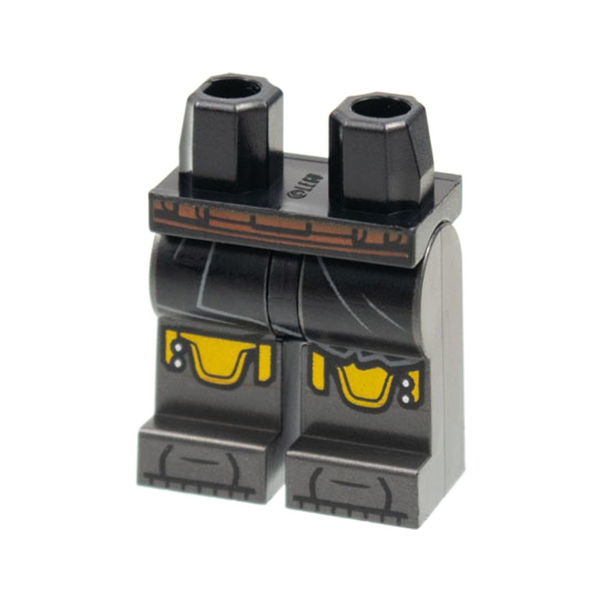 LEGO® Hips and Pearl Dark Gray Legs with Dark Orange Belt, Black Skirt, Yellow Knee Pads Pattern 970c77pb12 schwarz