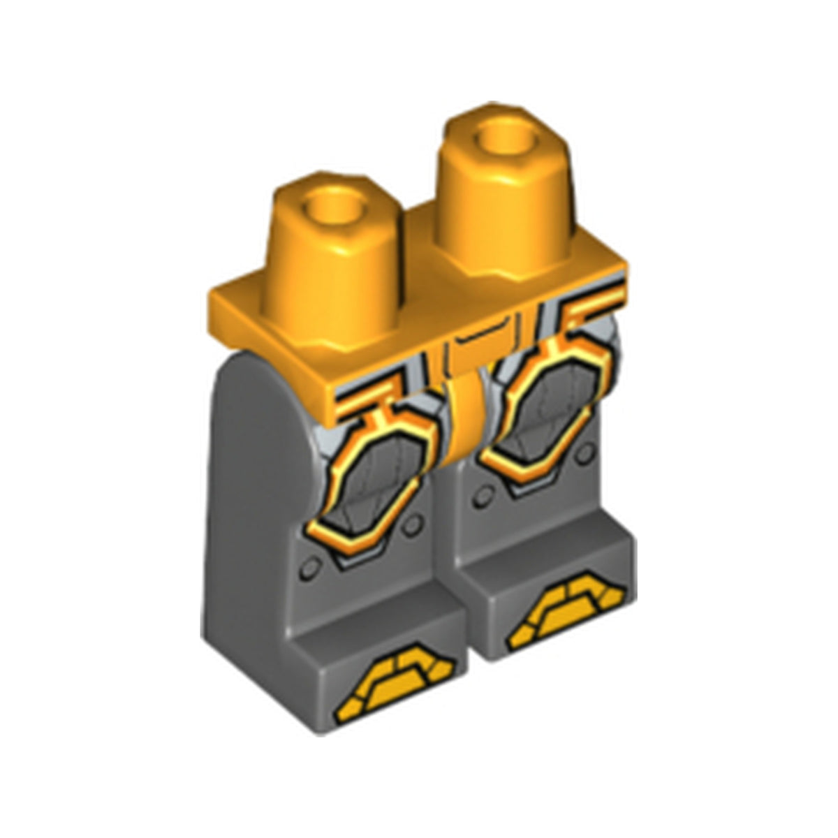 LEGO® Hips and Dark Bluish Gray Legs with Gold Armor and Orange and Yellow Circuitry, Octagonal Knee Pads and Gold Boots Pattern 970c85pb20 hellorange