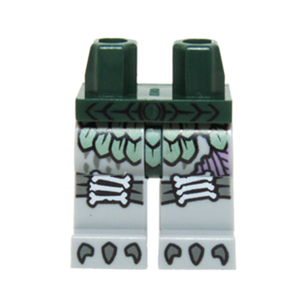 LEGO® Hips and Light Bluish Gray Legs with Sand Green Armor with Scales, White Bones Knee Pads and Dark Bluish Gray Talons Pattern 970c86pb15 dunkelgrün