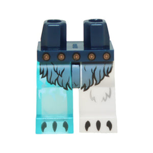 LEGO® Hips and 1 White Left Leg, 1 Trans-Light Blue Right Leg with Sand Blue Fur Loincloth and Black Claws Pattern 970d19pb04