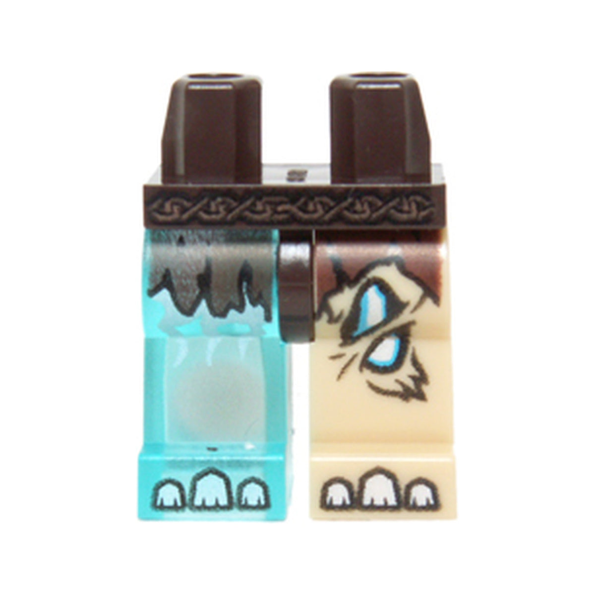 LEGO® Hips and 1 Tan Left Leg, 1 Trans-Light Blue Right Leg with Fur, Loincloth, Glowing Bones and White Toenails Pattern 970d23pb01 dunkelbraun