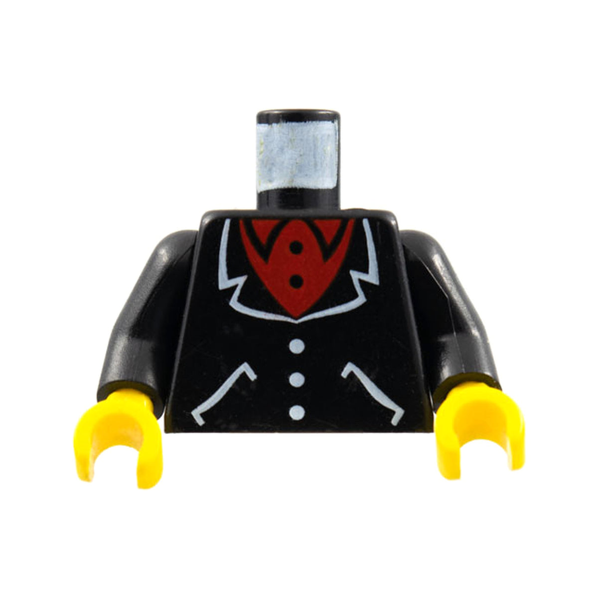 LEGO® Torso Suit with White Lapels, Pockets, Buttons, Red Undershirt Pattern / Black Arms / Yellow Hands 973p22c01 schwarz
