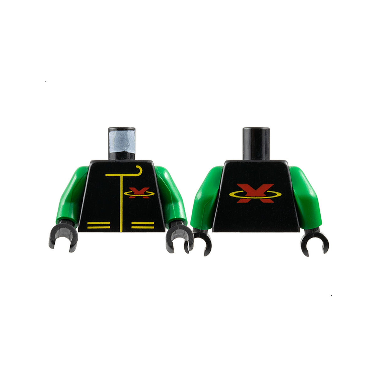 LEGO® Torso Racing Suit with Red Letter X Extreme Team Logo and Yellow Lines Pattern / Green Arms / Black Hands 973p8ac01 schwarz