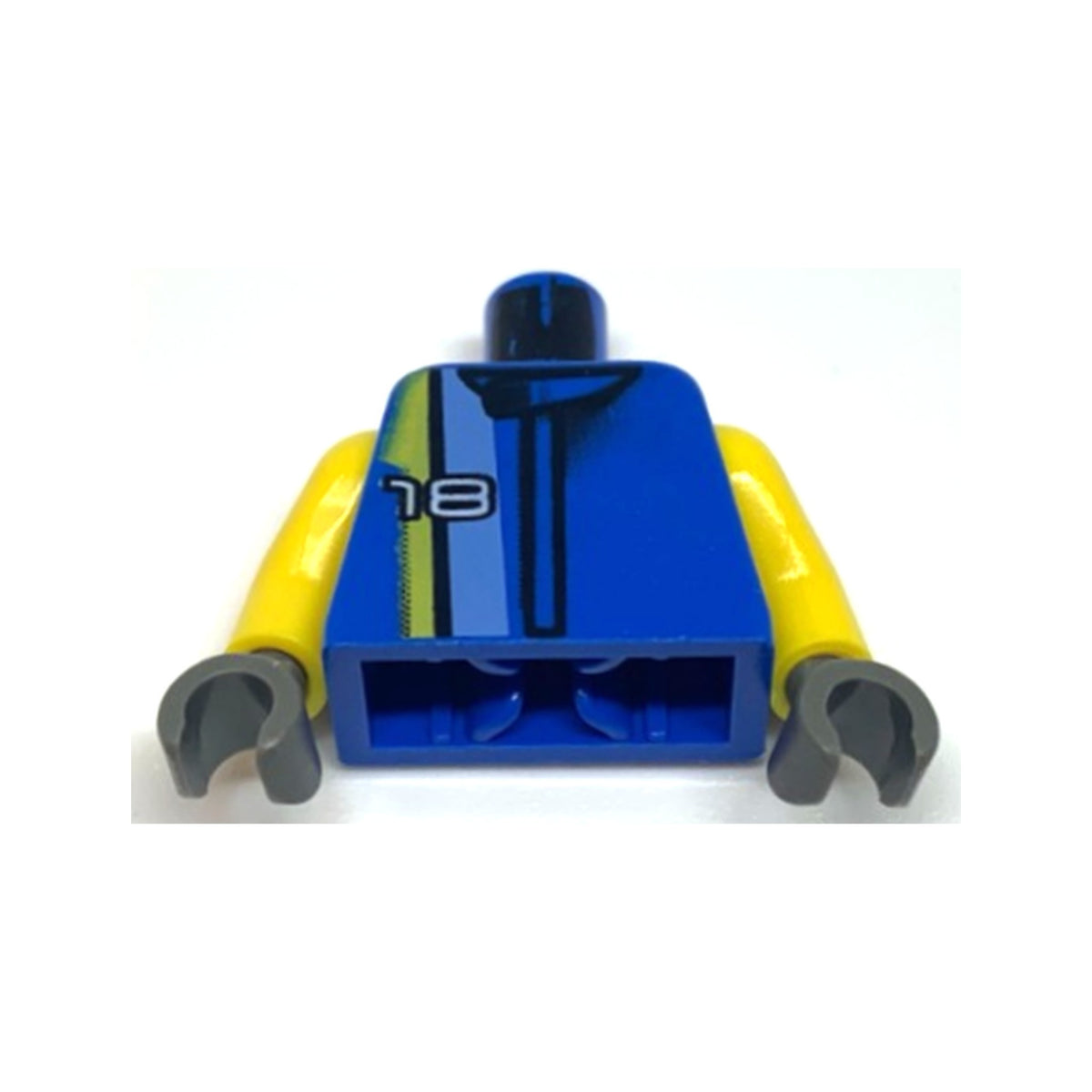 LEGO® Torso Racers White '18' on Medium Blue, Black, and Yellow Stripes Pattern / Yellow Arms / Dark Gray Hands 973pb0072c01 blau
