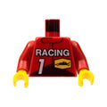 LEGO® Torso Race Driver with White 'RACING', Number 1, and Black Race Car on Yellow Hexagon Pattern / Red Arms / Yellow Hands 973pb0095c01 rot