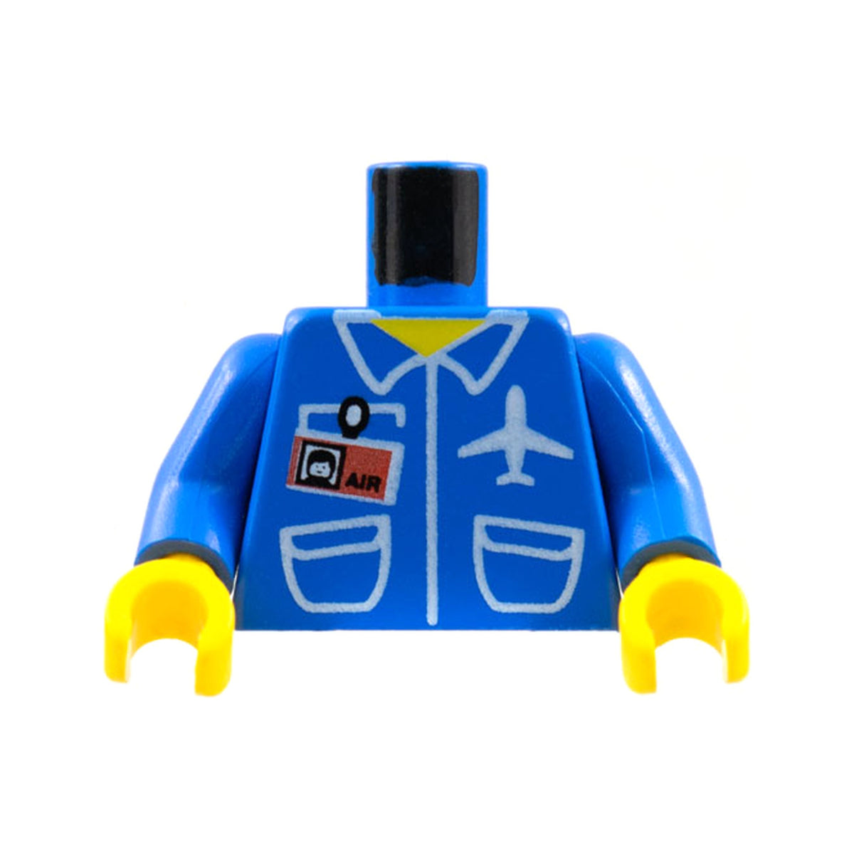 LEGO® Torso Airplane Crew Male, Pockets, ID Badge, 'AIR' and Logo Pattern / Blue Arms / Yellow Hands 973pb0097c01 blau