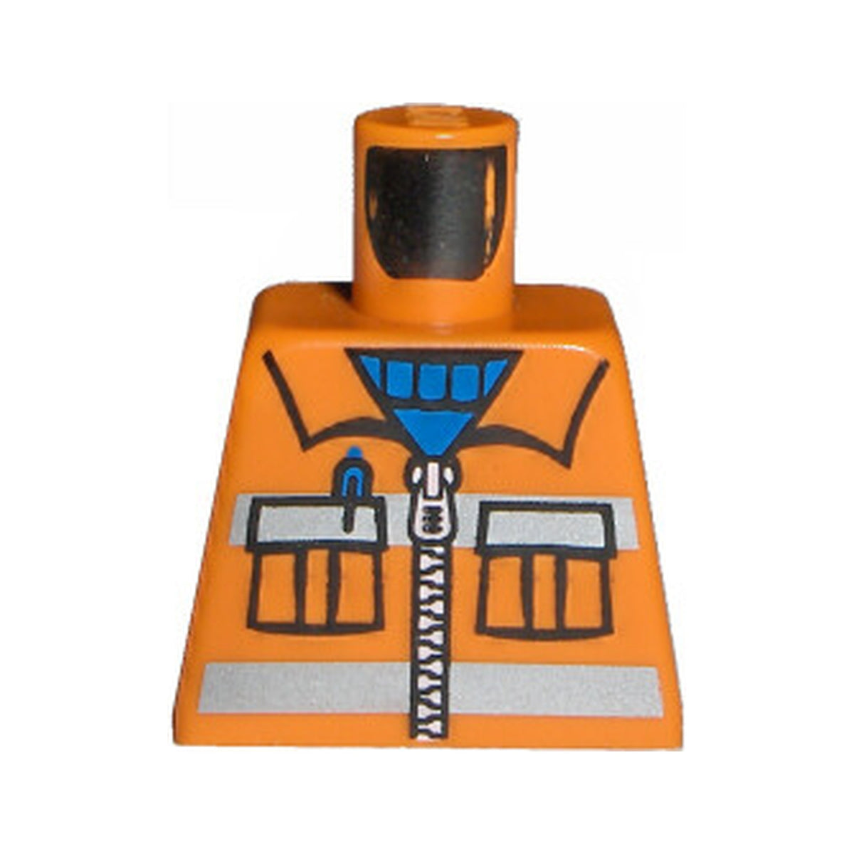 LEGO® Torso Construction Uniform Shirt with Pockets and Silver Zipper and Reflective Stripes over Blue Sweater Pattern 973pb0263 orange