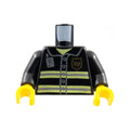 LEGO® Torso Fire Uniform Gold Badge, Silver Reflective Stripes, Dark Bluish Gray Radio Pattern / Black Arms / Yellow Hands 973pb0300c01 schwarz