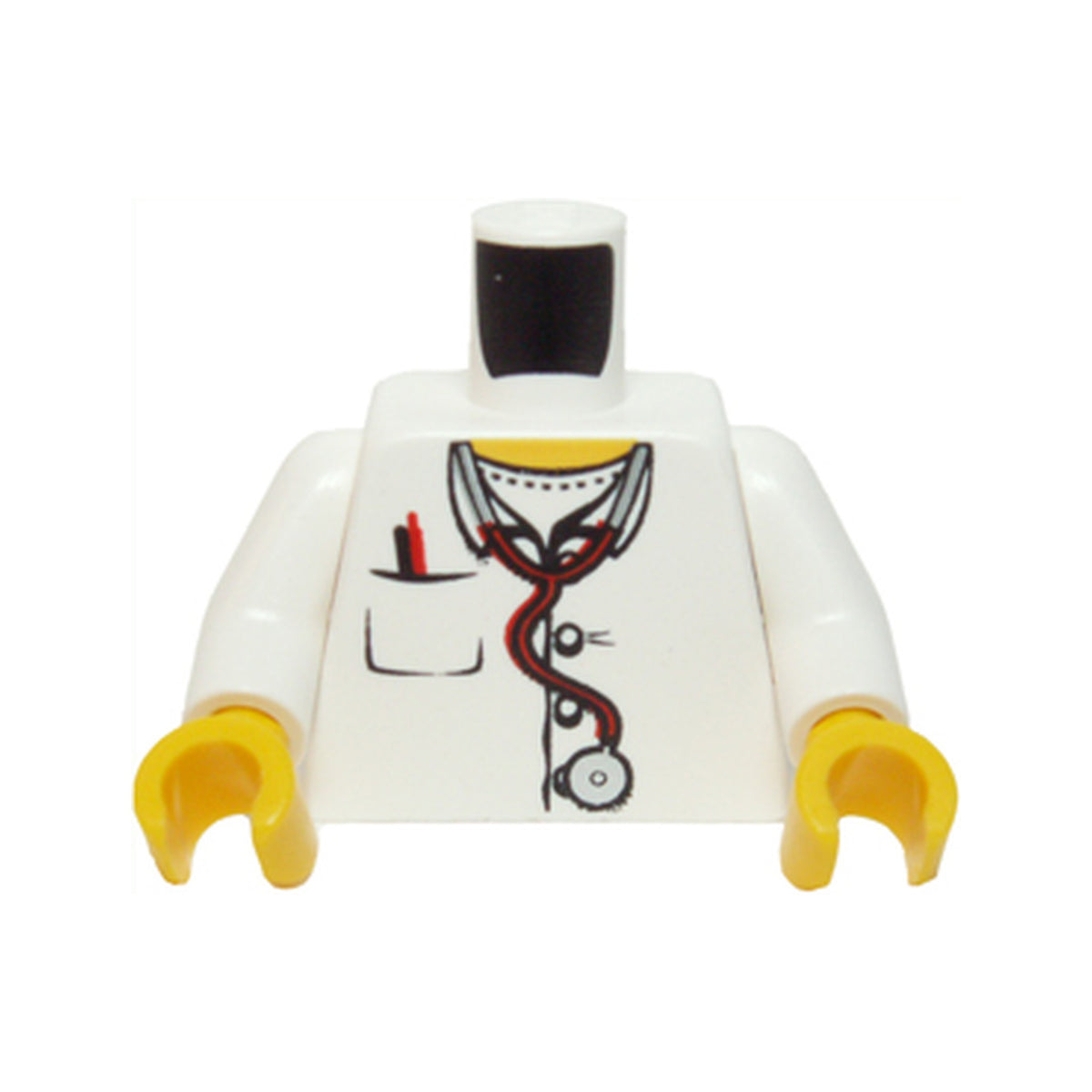 LEGO® Torso Hospital Lab Coat, Open Collar, Stethoscope, Pocket Pen, and Thermometer Pattern / White Arms / Yellow Hands 973pb0408c01 weiss