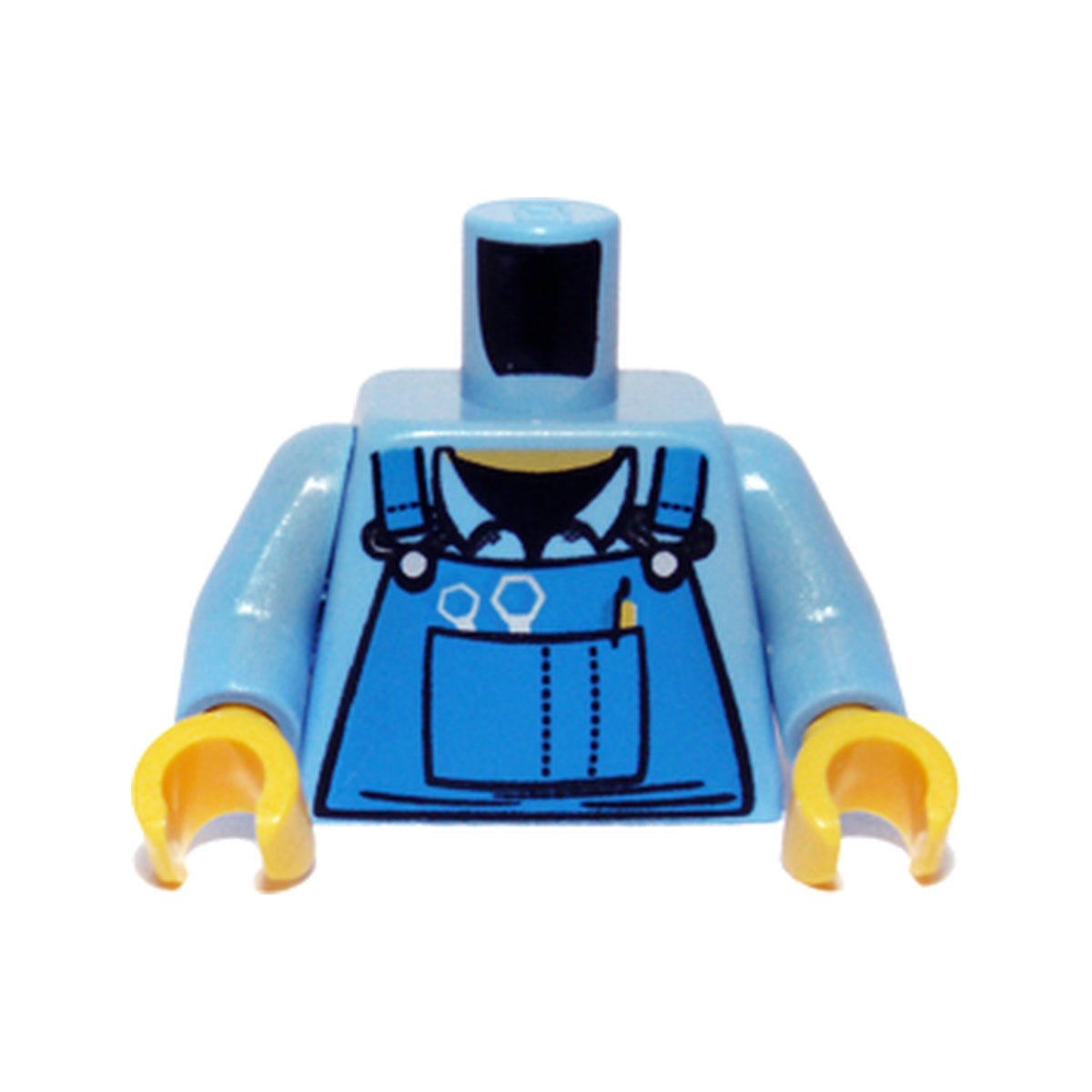 LEGO® Torso Mechanic Overalls with Silver Wrenches and Fasteners, Yellow Pen, and Black Undershirt Pattern / Medium Blue Arms / Yellow Hands 973pb0410c01 mittelblau