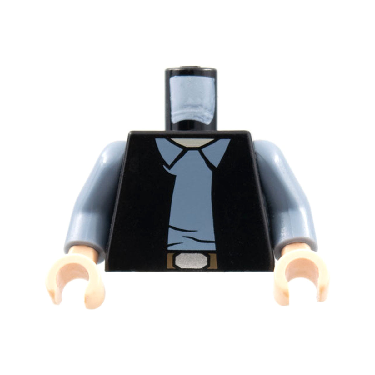 LEGO® Torso SW Vest Open over Sand Blue Shirt with Collar, Dark Brown Belt with Silver Buckle, Light Nougat Neck Pattern / Sand Blue Arms / Light Nougat Hands 973pb0453c01 schwarz