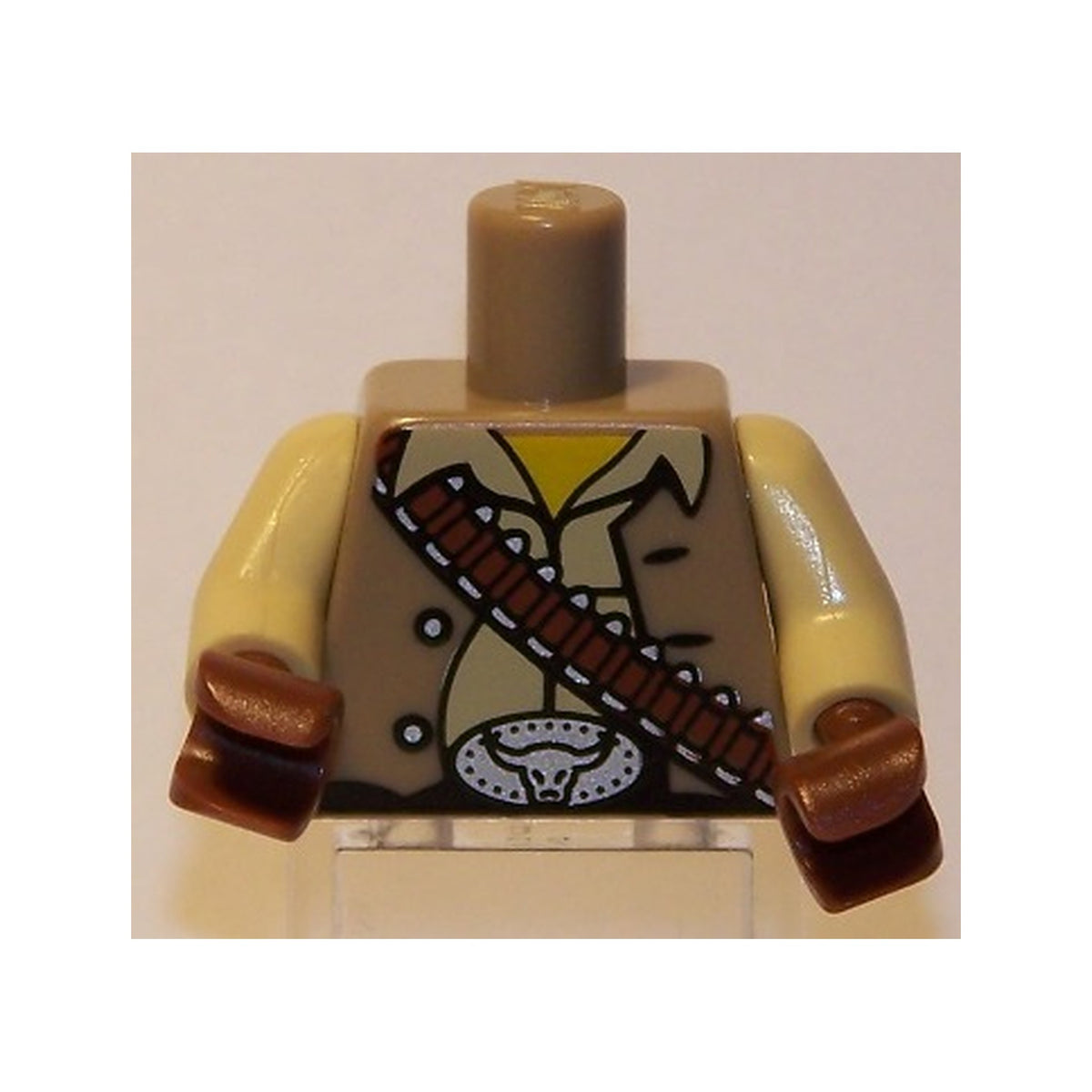 LEGO® Torso Cowboy, Dark Tan Vest, Tan Shirt, Bandolier and Silver Buckle Pattern / Tan Arms / Reddish Brown Hands 973pb0672c01 dunkelbeige