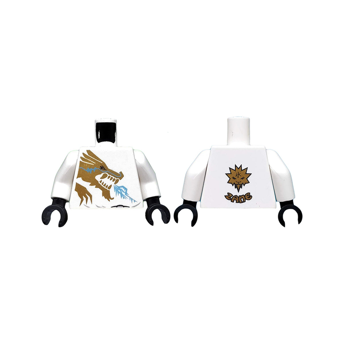 LEGO® Torso Ninjago Gold Dragon Front and Gold Lion and 'ZANE' Back Pattern / White Arms / Black Hands 973pb0831c01 weiss