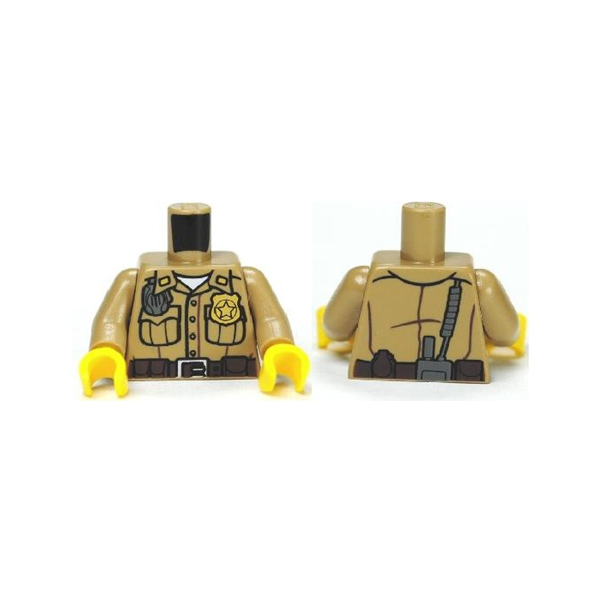 LEGO® Torso Shirt Button Down with Pockets, Radio, Badge and Dark Brown Belt Pattern / Dark Tan Arms / Yellow Hands 973pb0985c01 dunkelbeige