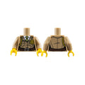 LEGO® Torso Female Police Uniform Jacket with Buttons and Pockets over White Shirt and Olive Green Tie, Dark Brown Belt with Silver Buckle, Gold Star Badge and Braid Pattern / Dark Tan Arms / Yellow Hands 973pb0986c01 dunkelbeige
