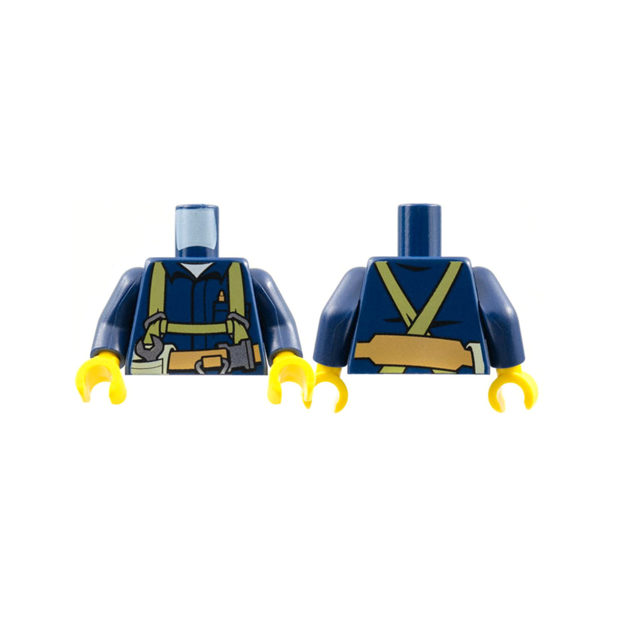 LEGO® Torso Shirt with Harness and Wrench, Printed Back Pattern / Dark Blue Arms / Yellow Hands 973pb1252c01 dunkelblau