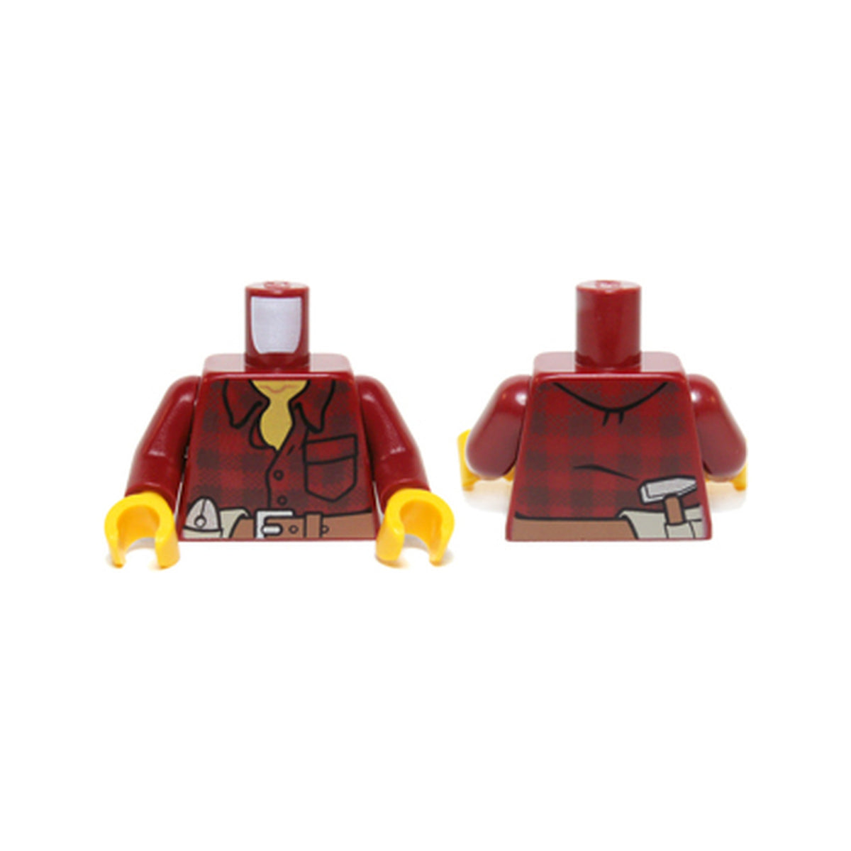 LEGO® Torso Flannel Shirt with Pocket and Belt with Pliers and Hammer Pattern / Dark Red Arms / Yellow Hands 973pb1256c01 dunkelrot