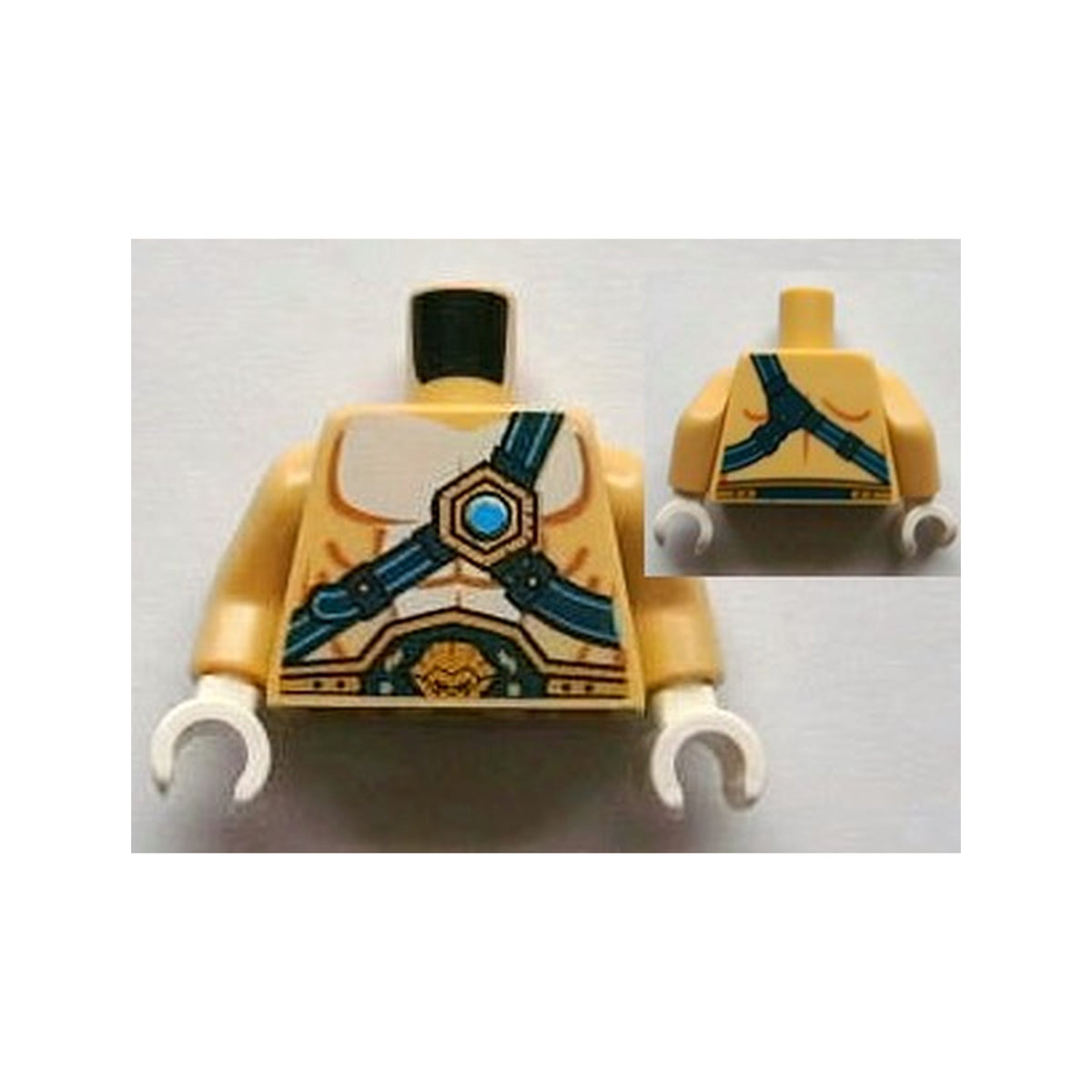 LEGO® Torso Bare Chest with Body Lines, Dark Blue and Gold Belt and Straps, and Dark Azure Round Jewel (Chi) Pattern / Tan Arms / White Hands 973pb1335c01 beige